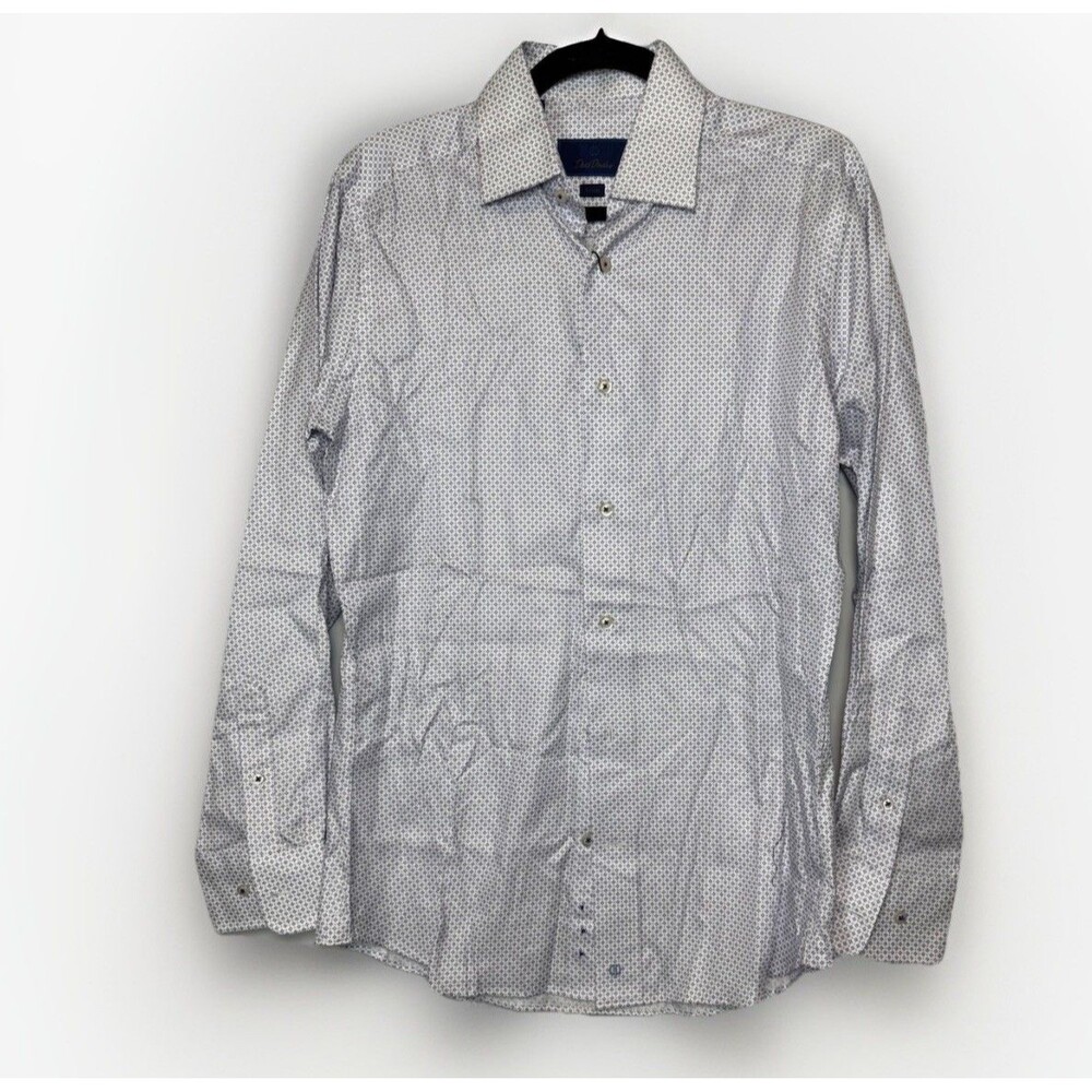 David Donahue luxury Non Iron Button Down 15 x 32/33 Blue Geometric NWT $155